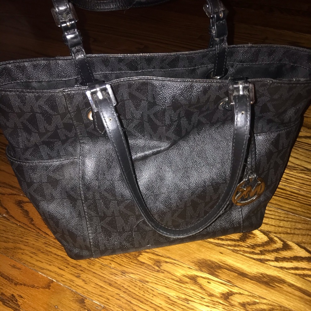 Michael Kors black on black tote bag with pockets
